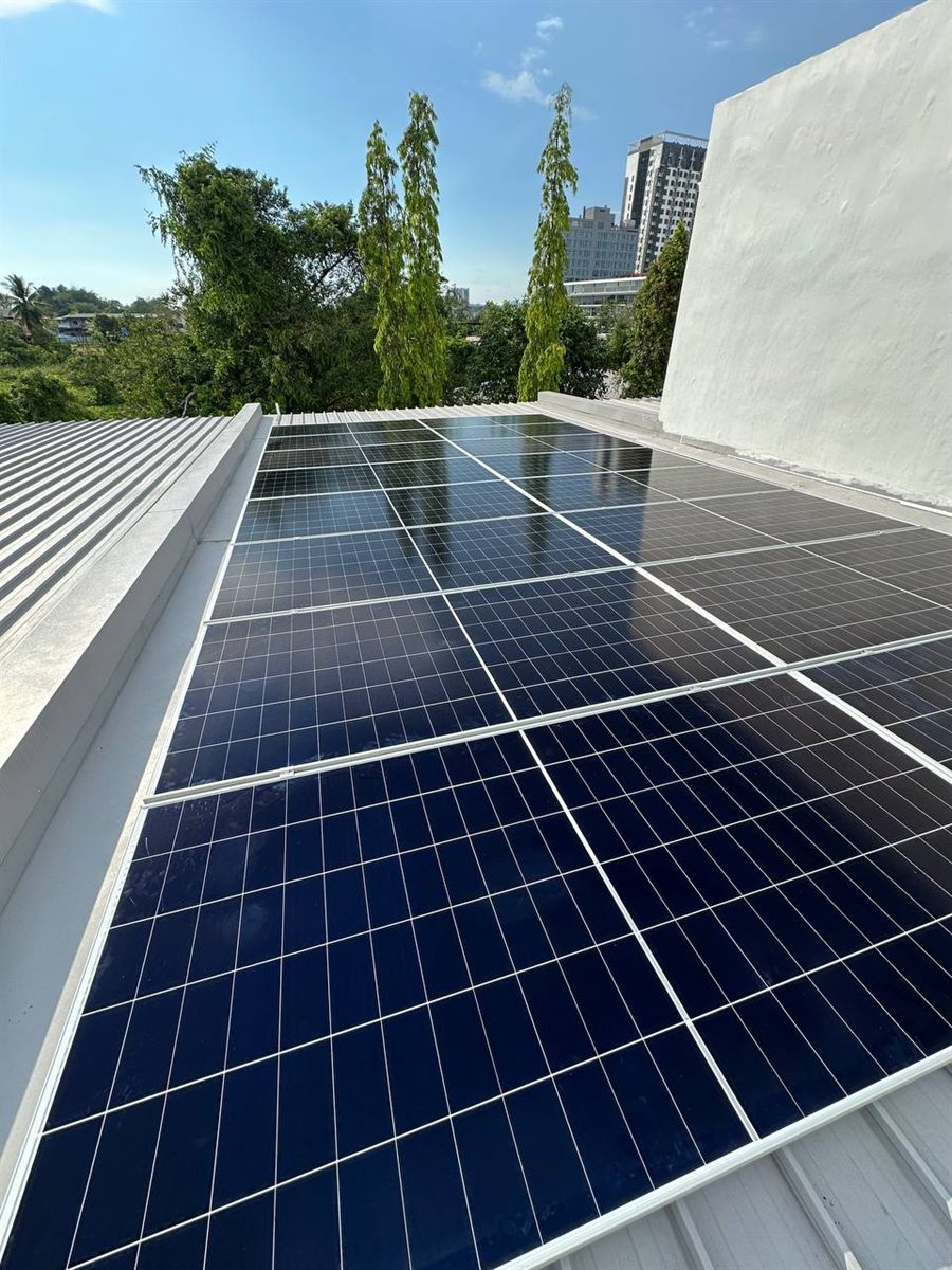 Close view of rooftop solar panels
